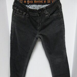 Rock Revival Black Jeans Vivian EasySkinny Sz 34 1/2x29 Womens Low Rise